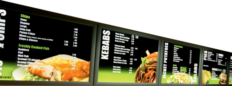 affichage dynamique pour restaurant, snack, intégrez votre menu, promotion, vente flash sur nos écran geant LED et LCD 